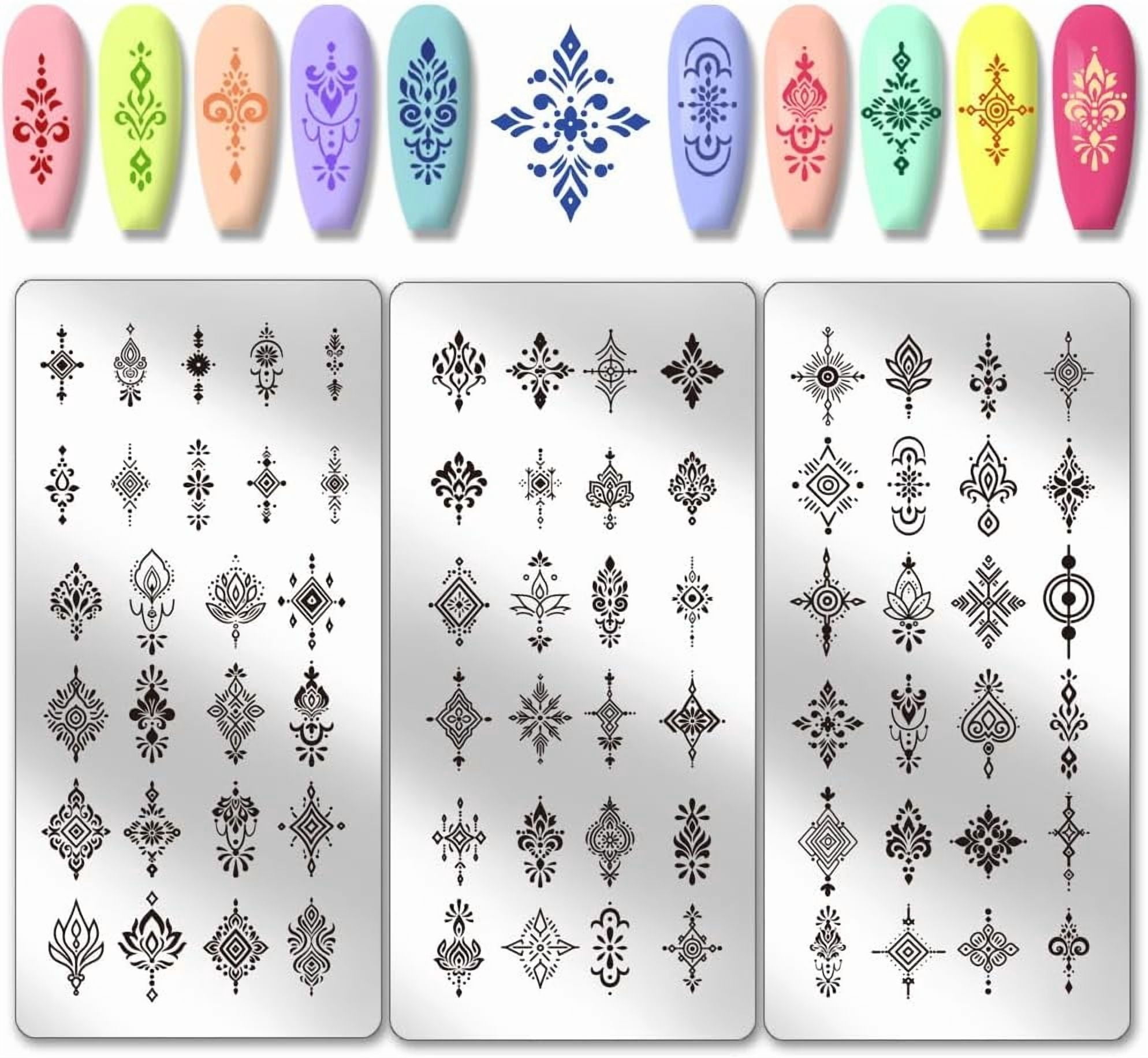 3pcs Nail Stamping Plates 72 Patterns Flower Nails Art Stencils Ethnic ...