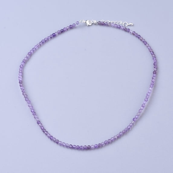 3pcs Natural Amethyst Beaded Necklaces with Brass Lobster Claw Clasps Faceted Round Beads