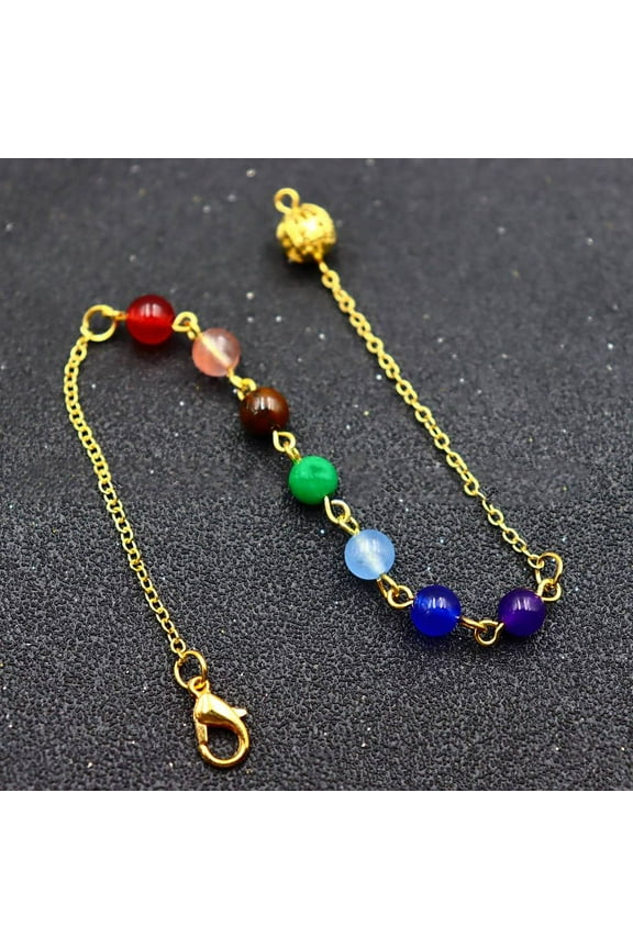 3pcs Natural Gemstone Dowsing Pendulums Chains with Metal Chains and Clasps Golden 190mm