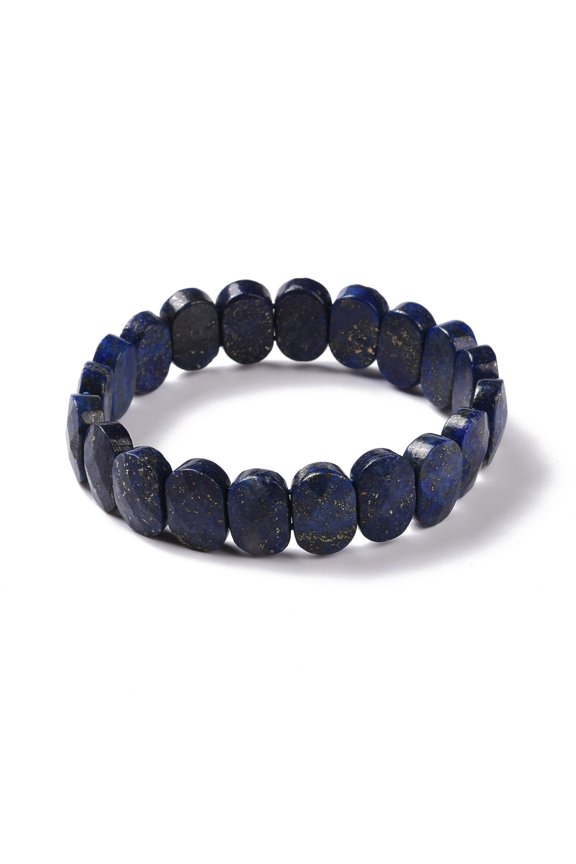 3pcs Natural Lazuli Oval Beaded Stretch Bracelet Gemstone Jewelry for Women Inner Diameter: 2-1/8 inch(5.4~5.5cm)DIY