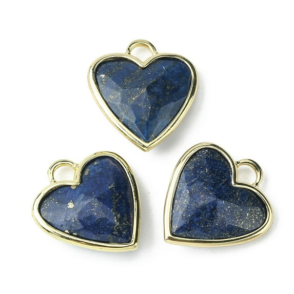3pcs Natural Lazuli Pendants Faceted Heart Charms with Rack Plating ...