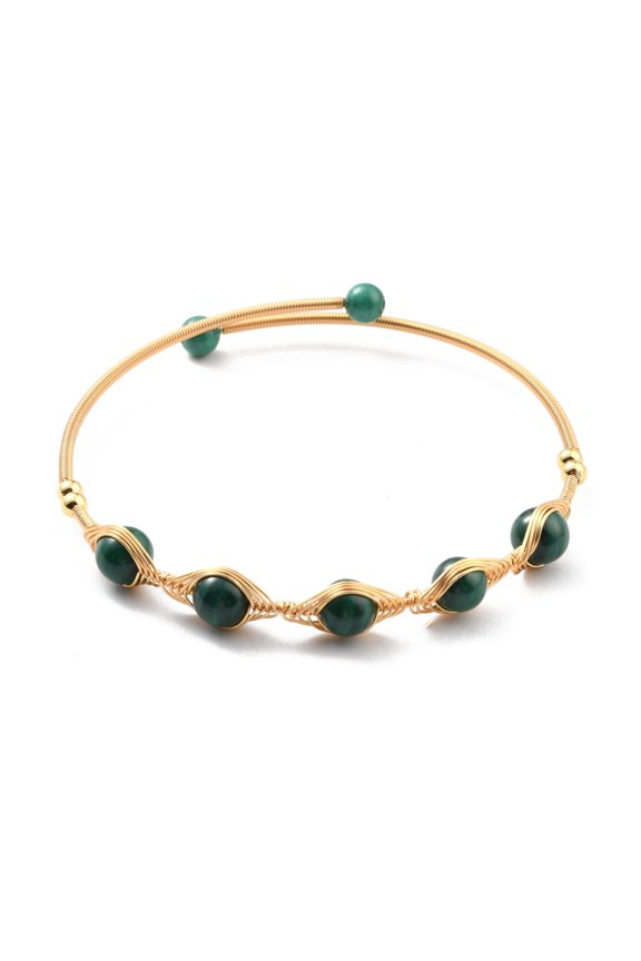 3pcs Natural Malachite Wrapped Cuff Bangle Golden Brass Torque Bangle for Women Lead Free & Cadmium Free Inner Diameter: 2-1/4 inch(5.8cm)