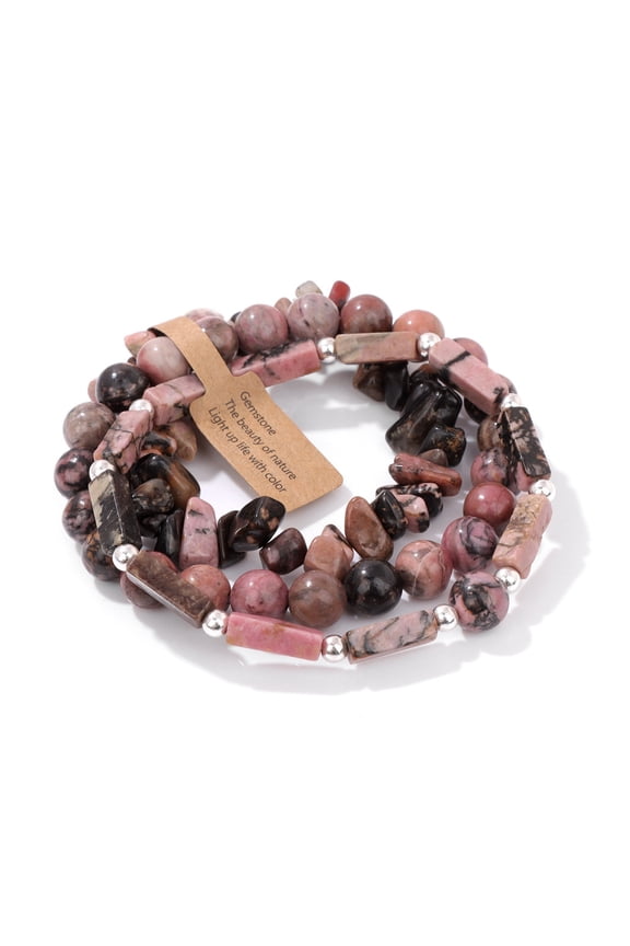3pcs Natural Rhodonite Bead Bracelet sets for Men 7-1/2 inch(19cm) Rhodonite