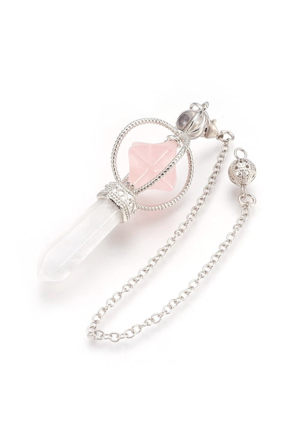 3pcs Natural Rose Quartz Dowsing Pendulums with Platinum Tone Brass Findings Star 257mm Hole: 2mm