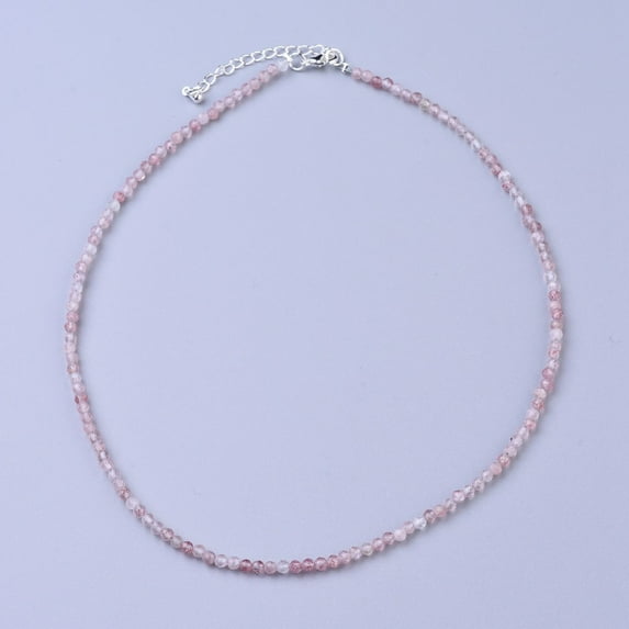 3pcs Natural Strawberry Quartz Beaded Necklaces with Brass Lobster Claw Clasps Faceted Round Beads 15.75 inch~16.14 inch(40~41cm)x3~3.5mm