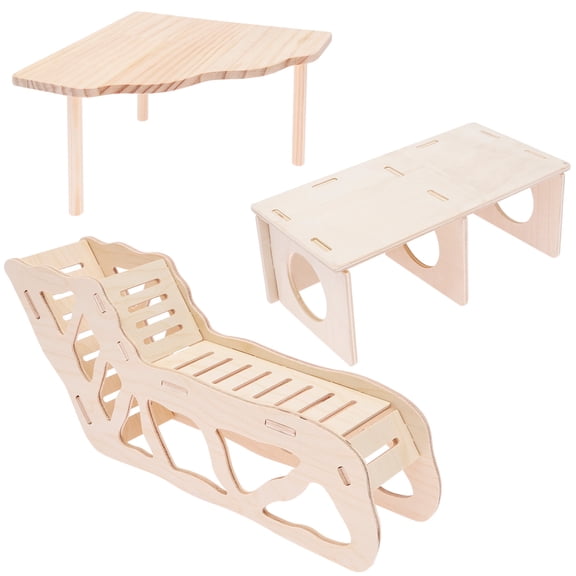 3pcs Natural Wooden Hamster Activity Platform Set Hamster Tunnel Hideout and Play Wooden Platform with Leg for Small Pet Cage Gift for Hamster Lover