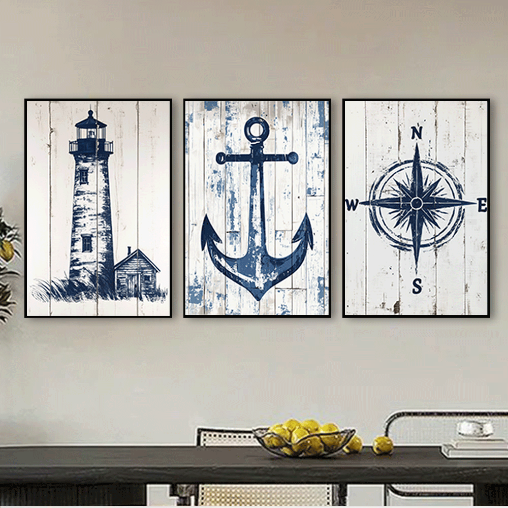 [3pcs Nautical Canvas Art Set] 3pcs Nautical Canvas Art Set, Lighthouse ...