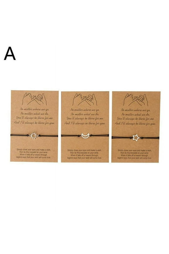 3pcs New Simple Star Moon Sun Shape Good Friend Bracelets Handmade Rope Chains Friendship Bracelets For Women Girls Jewelry Gifts N6S4