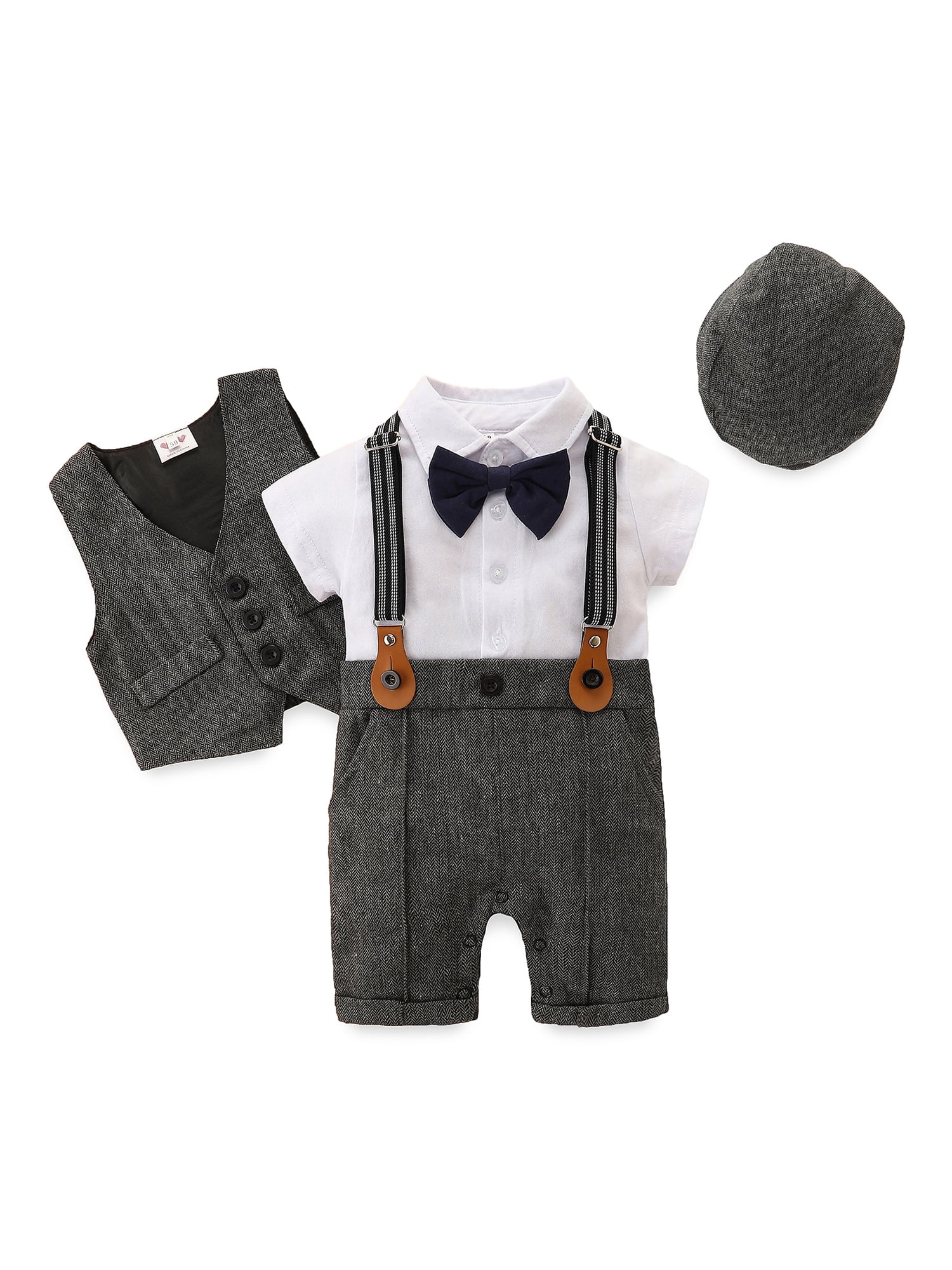 3pcs Newborn Baby Boy Gentleman Outfits Short Sleeve Patchwork Jumpsuit