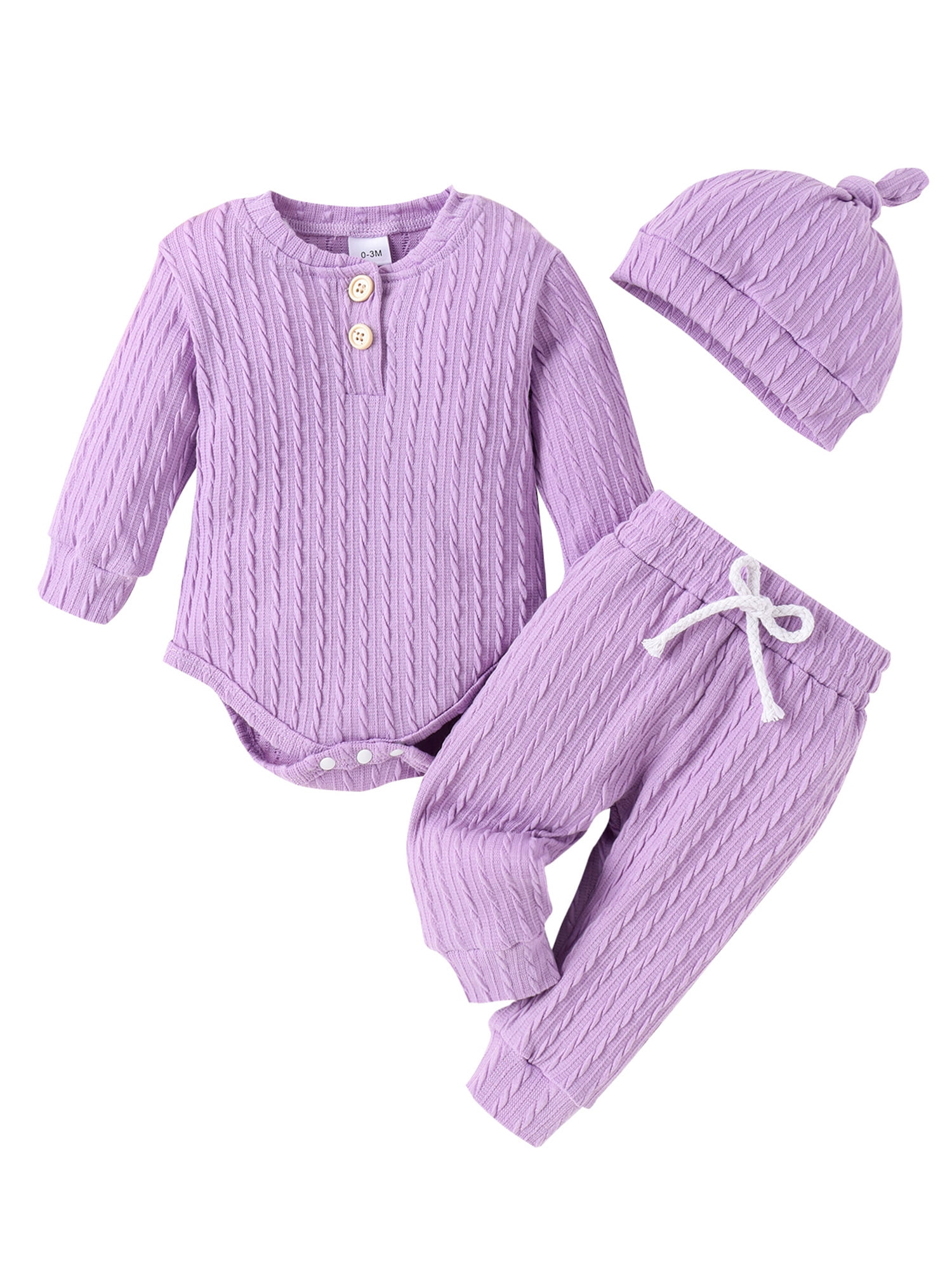 3pcs Newborn Baby Boy Girl Pants Set Solid Color Long Sleeve Romper