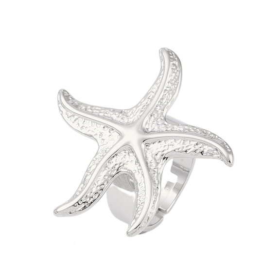 3pcs Non-304 Stainless Steel Adjustable Rings for Women Starfish Stainless Steel color Size 7 1/4(17.5mm)