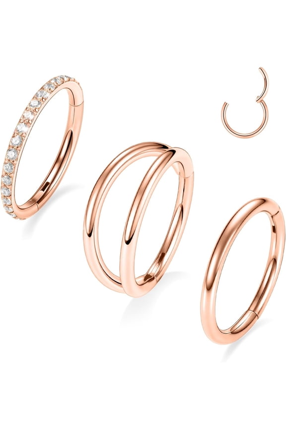 3pcs Nose Rings Hoops Nose 316L Surgical Steel Cartilage Earrings 20G/18G/16G Rings Conch Piercing Helix Earrings Lip Daith Tragus Jewelry 5mm/8mm/10mm/12mm Best Double Ring Septum Rook[s045]