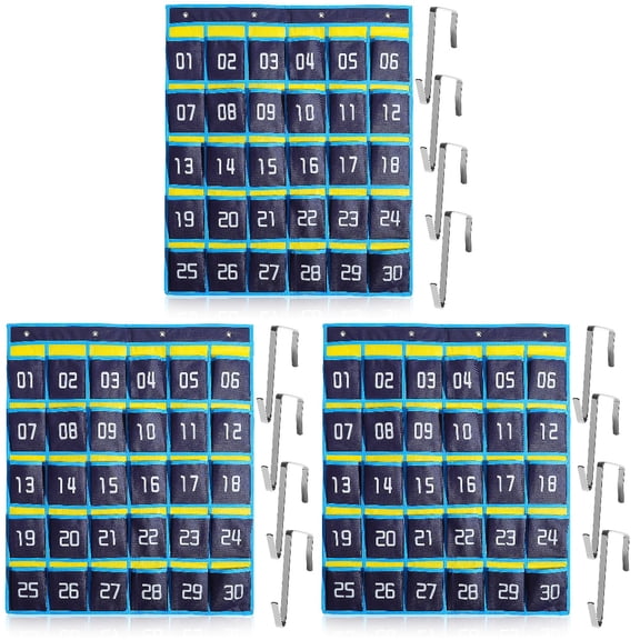 Supvox Non-Woven Dark Blue Hanging Pocket Chart for Classroom Storage and Organization 3Pcs