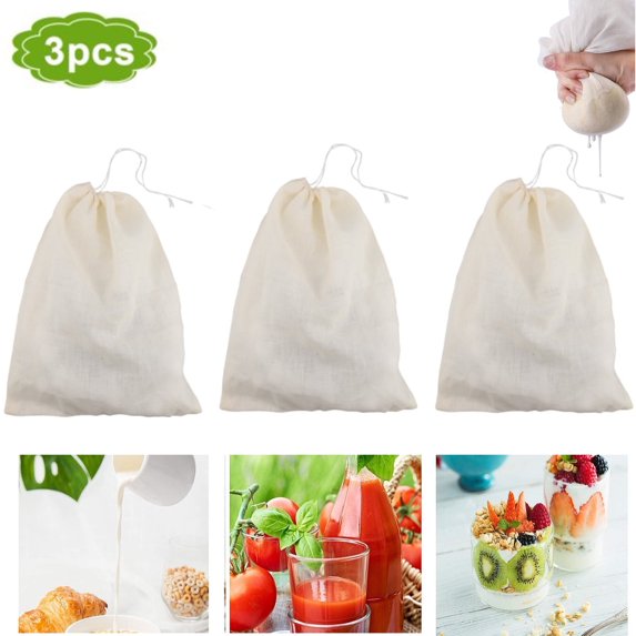 3pcs Nut Milk Bags for Straining, Reusable Cheesecloth Bags, Cotton Fine Mesh Filter Bags, Cold Brew Coffee Tea Juice Food Almond Milk Strainer, 9.84 x 7.87in, Beige