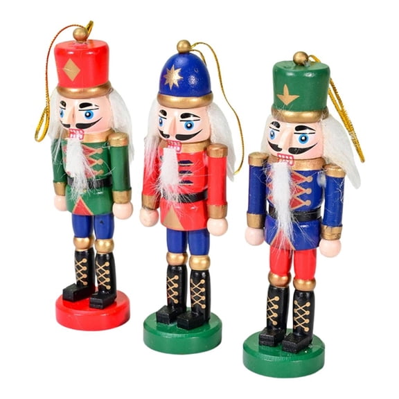 3 Pieces Nutcrackers Christmas Tree Decorations 12.5cm Holiday Wood Hanging Pendant Colorful Door Embellishments