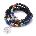 thumbnail image 1 of 3pcs Obsidian Wrap Bracelets Four Loops Stretch Chakra style with Metal Pendants 27.5 inch(20cm), 1 of 3