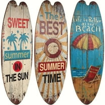 3pcs Ocean Theme Wooden Surfboard Decoration Beach Theme Wall Hanging Sign Welcome Summer Art Ornaments for Tropical Party Home Decor