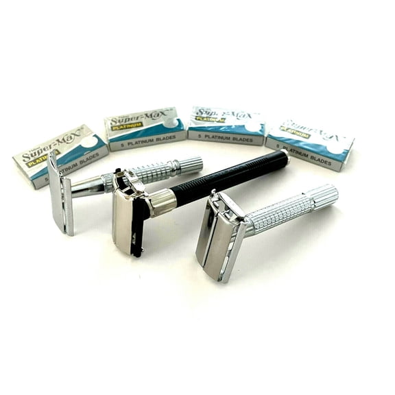 3pcs Old School Old Timers Classic Safety Razors Mens Gift Set w/20pcs Double Edge Razor Blades