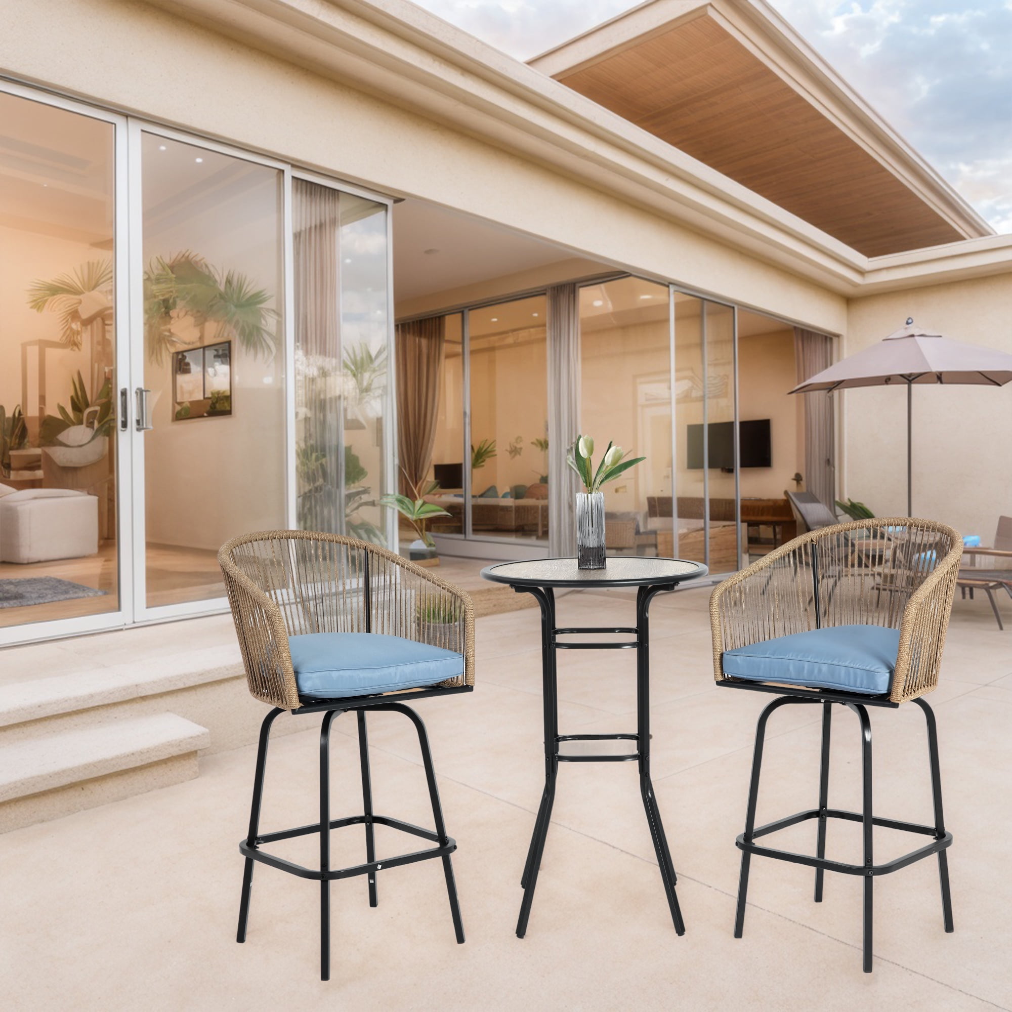 3pcs Outdoor Bar Set, Patio Bar Table and Chairs Set, Bar Height Patio ...