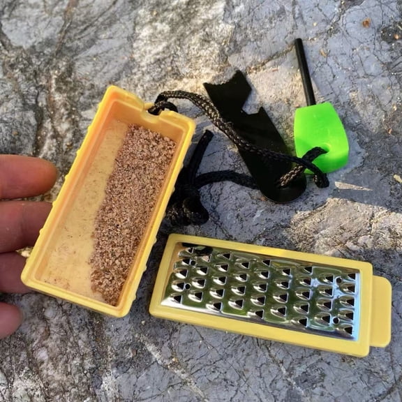 3pcs Outdoor Emergency Fire Starter Kit, Glow-in-the-Dark Flint, Multi-Scraper, Razor & Tinder Box, Battery-Free for Camping & Hiking