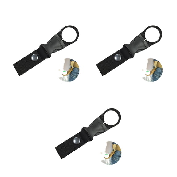 3pcs Outdoor Water Bottle Holder Clip for Camping Hiking with Belt Buckle (Black)
