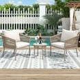 thumbnail image 1 of 3pcs Outdoor Woven Rope Conversation Bistro Set, Patio Chat Furniture Sets with 2 Single Chairs and 1 Coffee Table, All-Weather Outdoor Woven Rope Sofa Set for Garden Backyard Balcony Poolside, 1 of 9