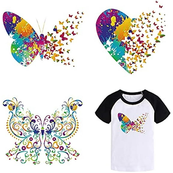 3pcs PET Butterfly Heart Pattern Iron-on Heat Transfer Stickers Iron On Patches Washable Heat Transfer Stickers