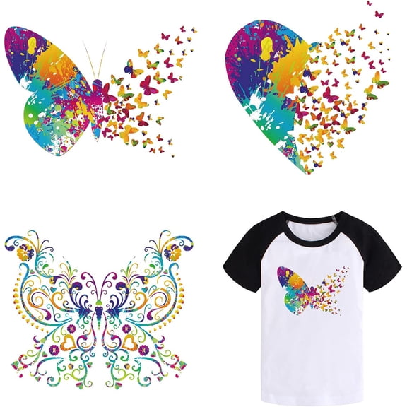 3pcs PET Butterfly Heart Pattern Iron-on Heat Transfer Stickers Iron On Patches Washable Heat Transfer Stickers Clothes Patch Appliques for DIY Clothes Repair and Decoration About 8x5.5inch 1set