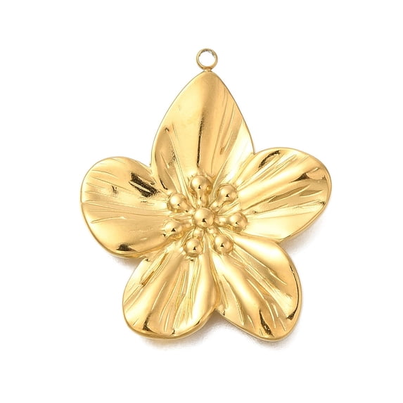 3pcs PVD Vacuum Plating 201 Stainless Steel Pendants Flower Charm golden 32x27x3mm Hole: 1.5mm