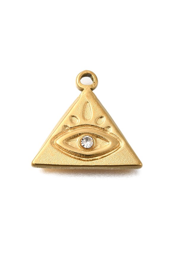 3pcs PVD Vacuum Plating 201 Stainless Steel Pendants with Rhinestone Triangle golden 15x16x3mm Hole: 1.4mm