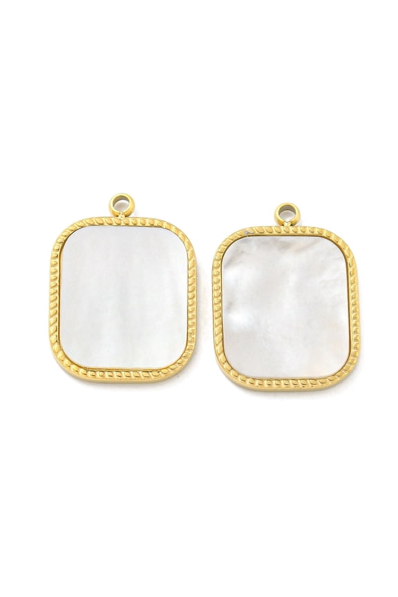 3pcs PVD Vacuum Plating 304 Stainless Steel Pendants with Pave Shell Rectangle golden 18x13.5x1.5mm Hole: 1.5mm