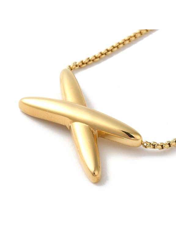 3pcs PVD Vacuum Plating 304 Stainless Steel box Chain Necklaces Letter X Necklaces Golden 16.77 inch(42.6cm)