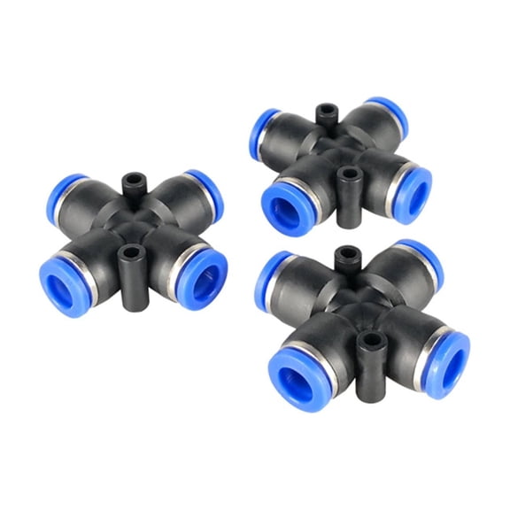 3pcs PZA Series Plastic Pneumatic Parts Fittings Cross Type 4 Ways Blue Air Quick Connector Element One Touch Push