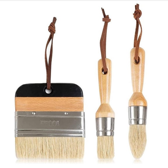 3pcs Paint Brushes Chalk & Wax Paint Brushes Bristle Brushes Furniture Flat Pointed Round Chalked Paint Brushes 3 Pieces Painting Brush Painting Tools
