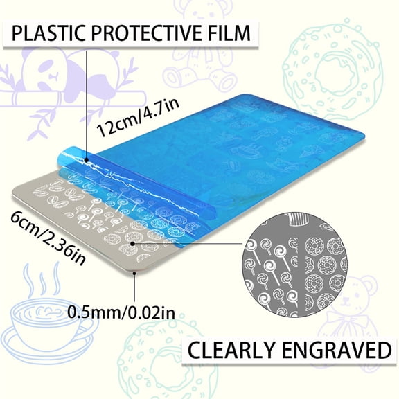 3pcs Panda Nail Stamper Food Nail Art Stamping Plate Cake Nail Printing Plate Animal Nail Stencils Print Nail Stencils Stainless Steel Nail Image Plates for Nail Design Manicure Salon 1set