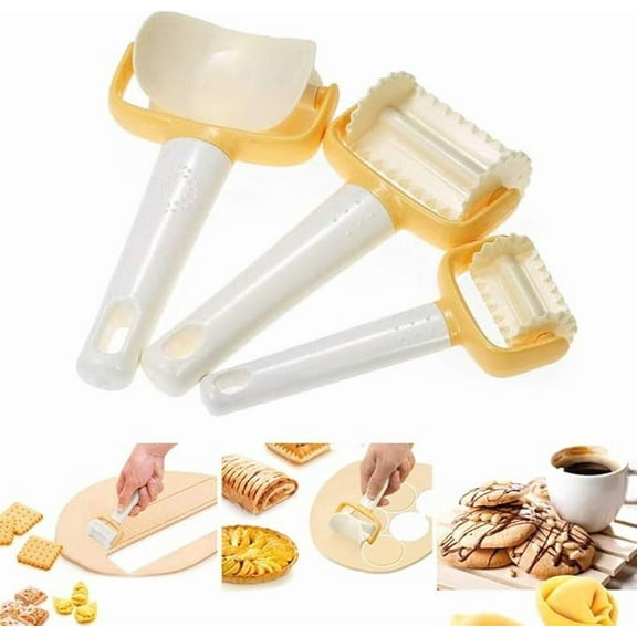 3pcs Pastry Rolling Cutter, Rolling Cookie Cutter Plastic Dough Blade Roller Pastry Cutter Dough Cookie Roller Cutter for Fondant Cake, Cookies, Biscuits