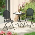 thumbnail image 1 of Costway 3 PCS Metal Bistro Set Round Table & 2 Folding Chairs with Rattan-Like Pattern Black, 1 of 10