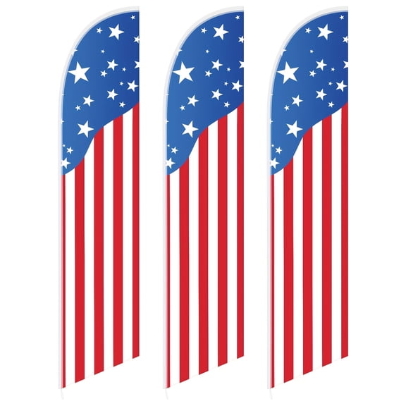 3pcs Patriotic USA Feather Flags(Onl, 2.5 x 12ft, Red White Blue Polyester American Swooper Flags with Stars and Stripes Design for 4th of July Independence Day - Pole Not Included