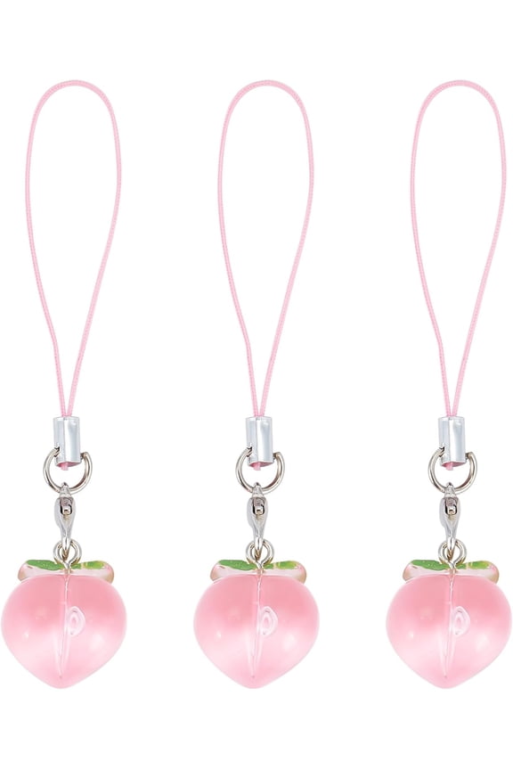 3pcs Peach Cell Phone Strap Charm Keychain Fruit Resin Car Key Hanging Wallet Pendants Decor Accessories Gift Women Decoration for DIY Best Friend Sister Mom Family Lovers on Christmas