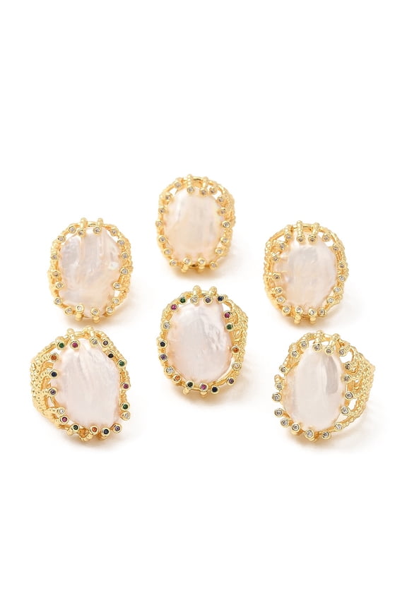 3pcs Pearl Twist Oval Open Cuff Ring Brass Ring for Women Long-Lasting Golden Size 8(18.1mm)