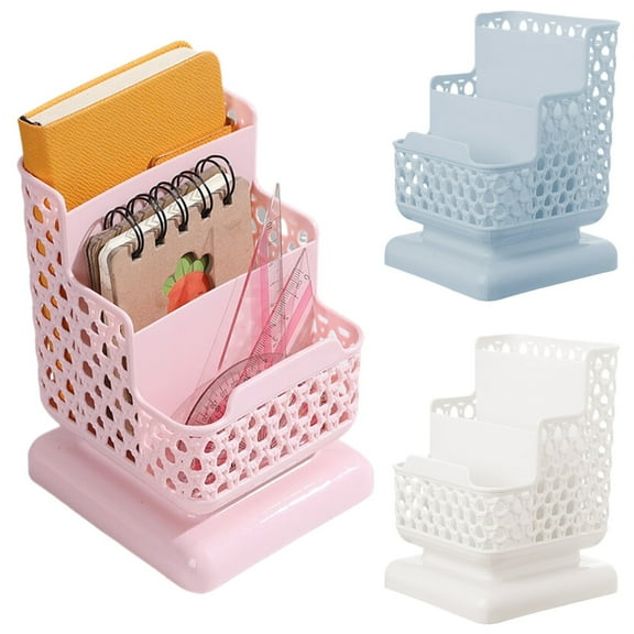 3pcs Pen/Pencil Organizer, 3-Layer Hollowed Plastic Pen Holder, No Toxic & Odor, Remote Control Holder Office Phone Stand for Desk, Multi-Purpose Desk Organizers And Accessories, Pink+Blue+White