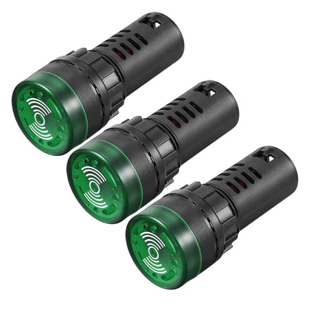 3pcs Pilot Light /DC 12V Panel Indicator Flashing Alarm with Buzzer, Green