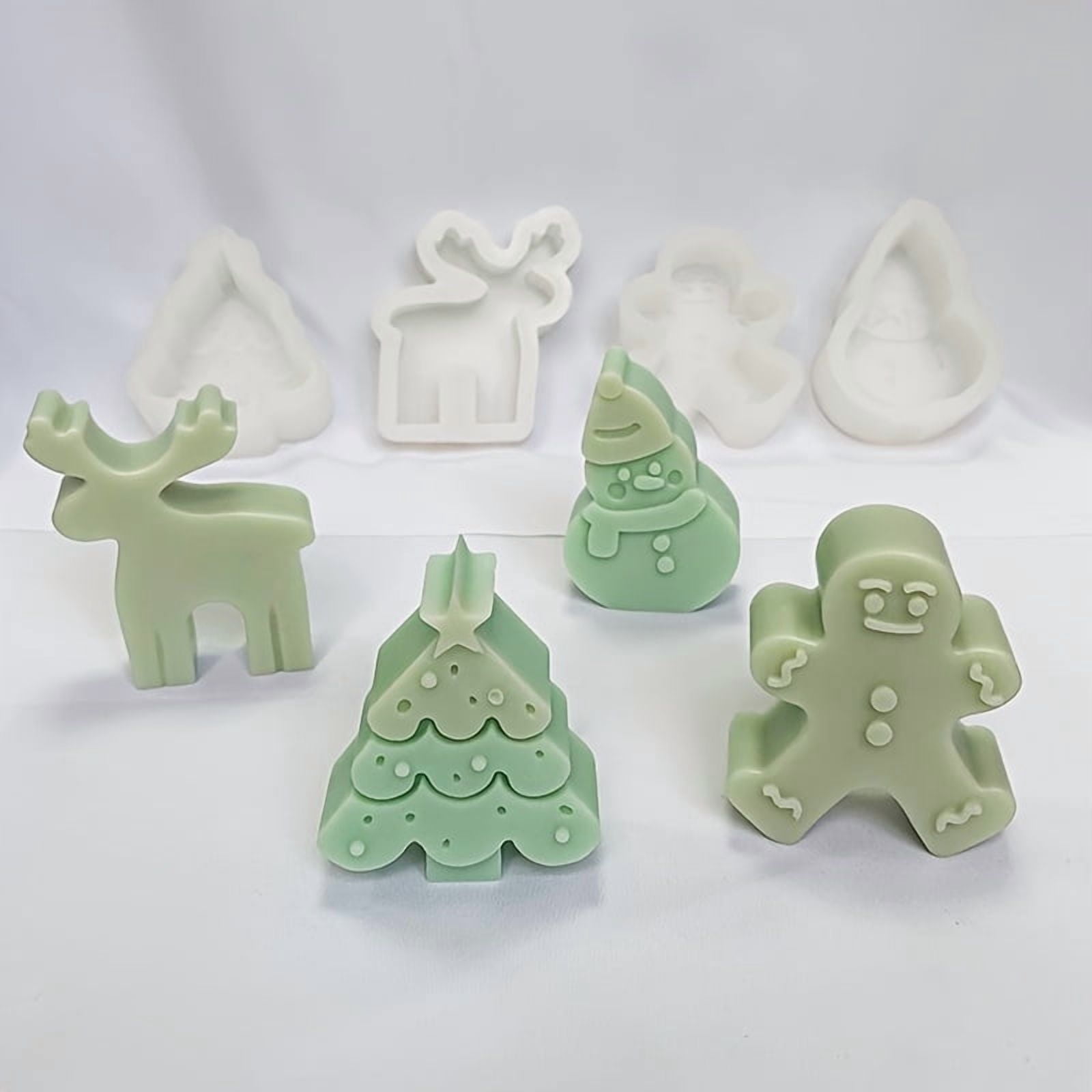 3pcs Pine Tree Gingerbread Man Snowflake Silicone Candle Mold DIY Cartoon Plaster Clay Resin Mold Decoration