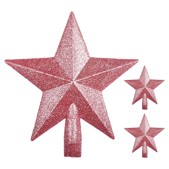 3pcs Pink Glitter Star Tree Toppers Glittering Christmas Tree Topper Star Holiday Sparkling Treetop Decoration Xmas Tree Ornament 20CM
