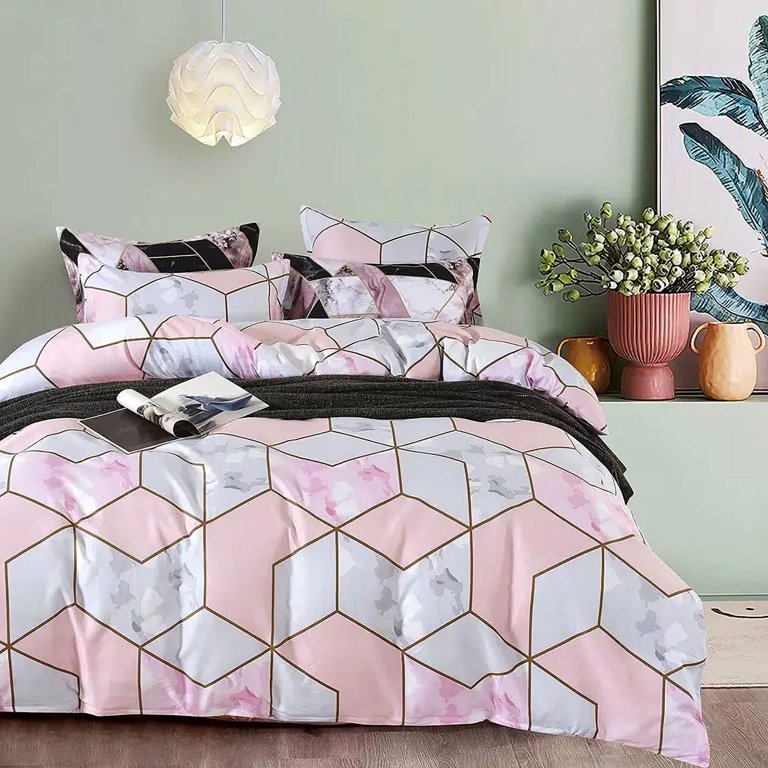 3pcs Pink Marble Duvet Cover Set (1 Duvet Cover + 2 Pillowcase) Polyester  Bedding Soft Blanket For Bedroom 