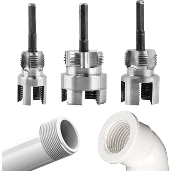 3pcs Pipe Threading Tool for Internal & External Threads, Dual End 1/2" & 3/4"& 1" NPT Die Sets, Alloy Steel Thread Cutting Tool, Works with Power Drills for Fast Plumbing DIY Projects