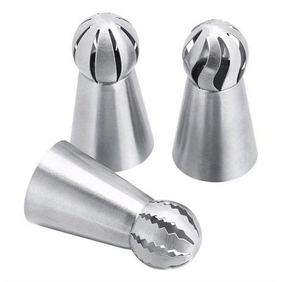 3pcs Piping Tips, Stainless Steel Piping Tips Set, Ball Shaped Icing Nozzles, Professional Decoration Tips, For Home Kitchen And Bakery