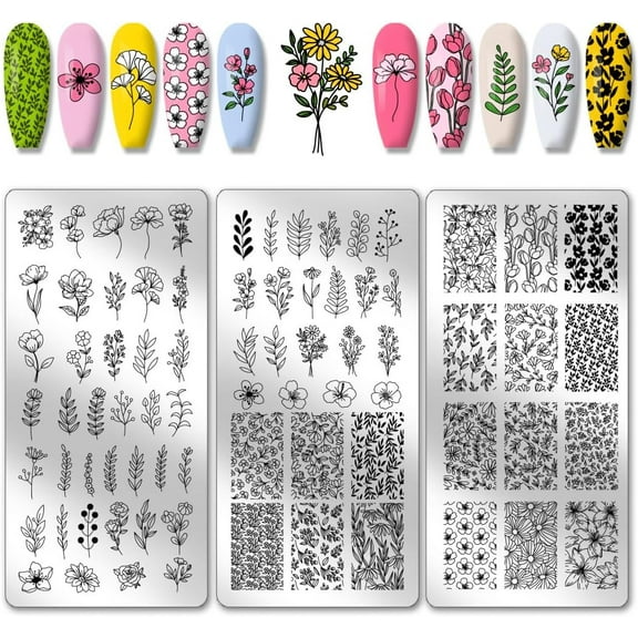 3pcs Plants Nail Stamping Plates 77 Patterns Flower Leaf Nail Art Templates Floral Nail Art Stencil Stainless Steel Nail Image Plates