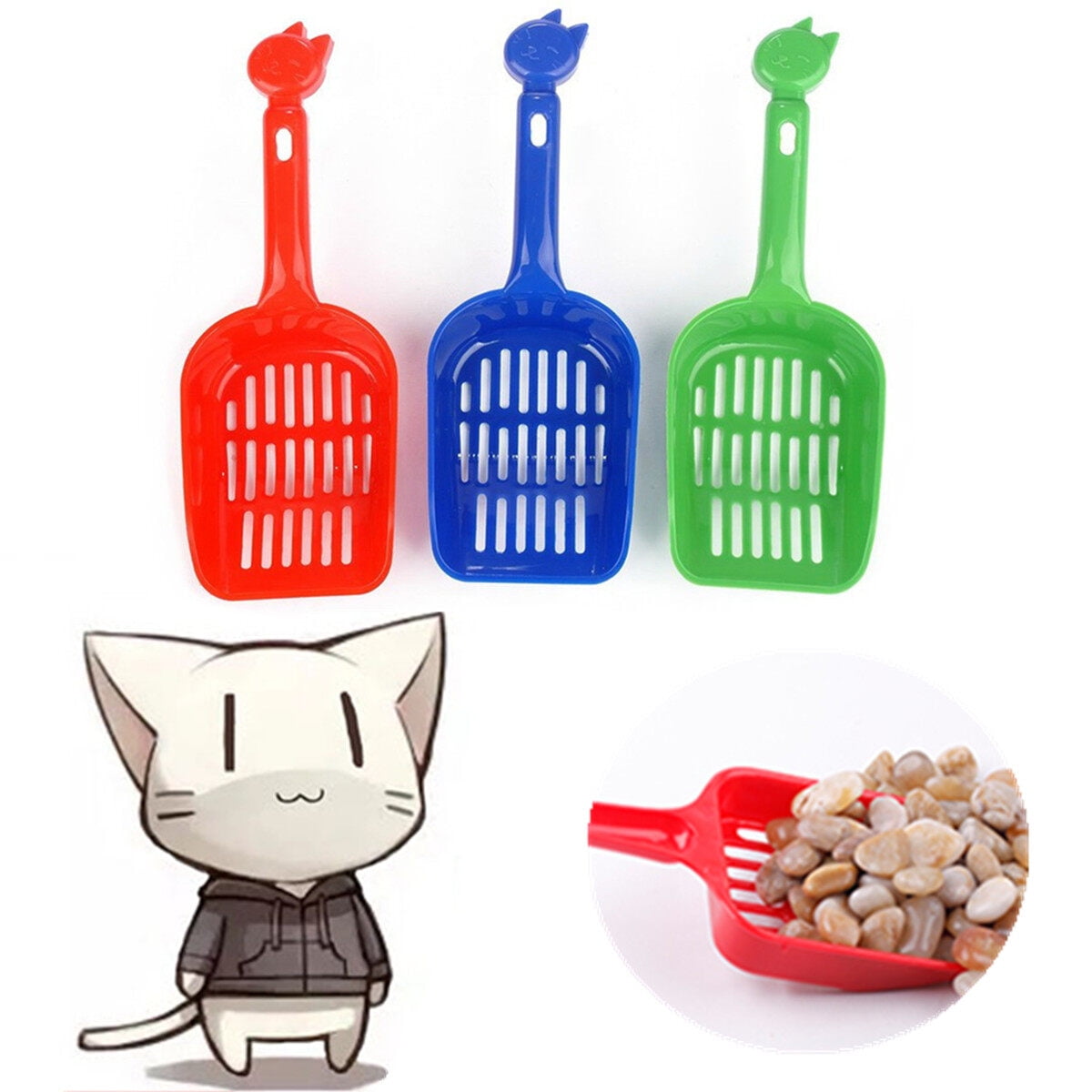3pcs Plastic Cat Litter Box Poop Scoop Litter Boxes Scooper Pet Sift