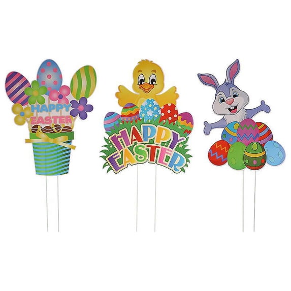 3pcs Plastic Easter Garden Yard Signs Outdoor Party Decorative Lawn Signs